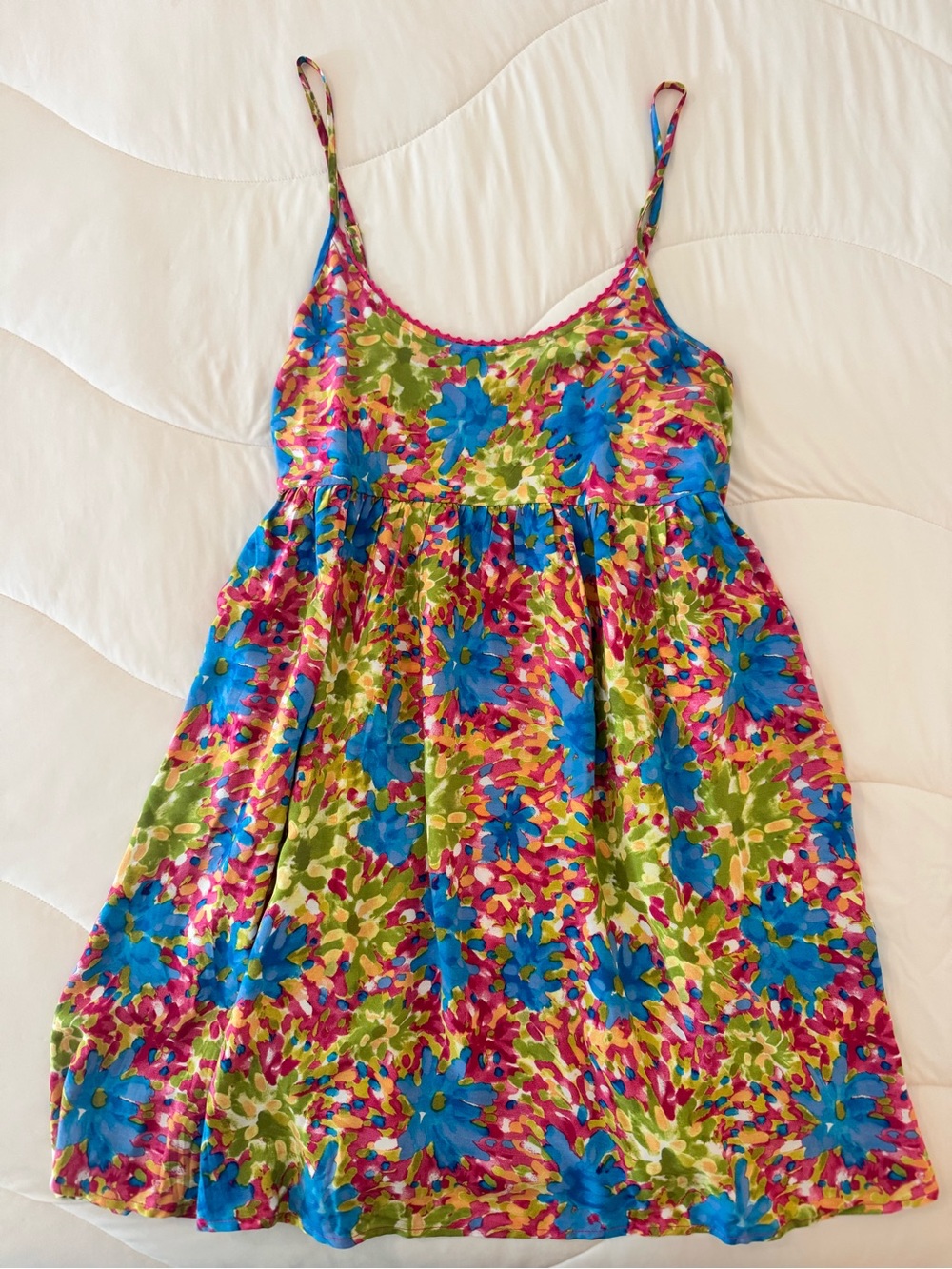 NATURAL LIFE Vivid Floral Spaghetti-Strap Babydoll Dress in Blue, Green & Pink